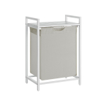 VASAGLE Pesukorv, Pesukott, V&auml;ljat&otilde;mmatav ja Eemaldatav Pesukott, Riiul, Metallraam, 65L, 50 x 33 x 72 cm, Valge valge