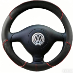 Kunstnahast autojuhtimiskangi kattekomplekt Volkswagen VW Golf 4 Passat B5 1996-2003 Seat Leon 1999-2004 Polo 1999-2002 jaoks red round