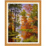 T&auml;ielik teemantmaaling, &uuml;mmargune vaigutrell, tikandid, puud Teemantmaastik, s&uuml;gisene maastik 20X30CM