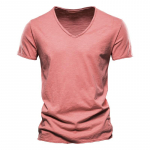 AIOPESON Summer 100% puuvilla elastsus T-s&auml;rk Meeste vabaaja pehme fitness-s&auml;rk Meeste T-s&auml;rk Topid T-s&auml;rgid V-kaelusega l&uuml;hikeste varrukatega meeste T-s&auml;rk M punane