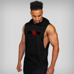 Muscleguys Muscle Guys Br&auml;nd Meeste J&otilde;usaali Kapuutsiga Tank Top Fitness Hoodid meeste Varrukateta s&auml;rk Pusad Singletid Mehed Stringer Vest mees M must