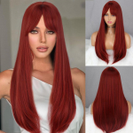 MISSQUEENi punane parukas, pikk sirge keskmine osa, pikad kaldus tukk, sissepoole tehiskiust naiste parukas igap&auml;evaseks kandmiseks
