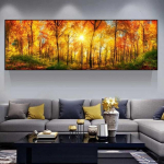 Maastik Roheline Kollane Mets Puu l&otilde;uend Maalimine P&auml;ikesevalgus Plakatid ja tr&uuml;kised Seinapildid Elutuba Kodukaunistus Ilma raamita 60*170cm