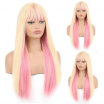 MISSQUEEN pikk must ja hall sirge s&uuml;nteetilisest kuumuskindlast kiust parukas naistele roosa kuldne parukas Cosplay Lolita parukas 60 cm