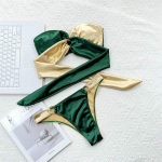 Uus Sexy Splicing Bandeau Olkaimeta bikiinid Naiste ujumisriided Naiste ujumistrikoo Kaheosaline bikiinikomplekt Supluskost&uuml;&uuml;m Swim S kuld/roheline