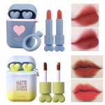 Hengfang 2Set/Lot k&otilde;rvaklapid Love Icon Double Tube Mittenakkuv Cup Kauakestev Veekindel huulepulk Matte K&otilde;rvaklapi Kuju Huulepulk Alasti Punased Huuled Meik