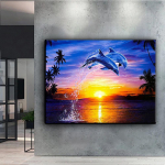 5D isetehtud teemantmaal Delfiin maastik ristpistes t&auml;ispistes teemanttikandid mosaiikkunst Pilt kividest kaunistus kingitus Full Round 20x30cm