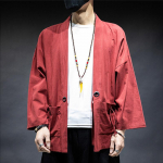 Kimonokardigan Retro Traditsiooniline Jaapani samurai Riietus Hiina stiilis puuvillane linane Haori Yukata t&auml;navar&otilde;ivad S veinipunane v&auml;rv