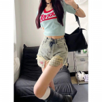 Uus Mood K&otilde;rge kvaliteediga Kuum T&uuml;druk Disain Narmastega Denim L&uuml;hikesed P&uuml;ksid Naiste K&otilde;rge V&ouml;&ouml;kohaga Sirge Lai Jalg A-l&otilde;ikeline Kuumad P&uuml;ksid Trend S sinine