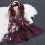 Kevad-suvi uus p&auml;ikesekaitsekreem siidist sall L&otilde;igatud lilledega sall Rose Jacquard sall Silk Organza Leaves-Wine Red