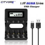 CITYORK 4 pesaga LCD Smart AA AAA akulaadija 1,5 V AA/AAA liitium-liitium-ioon taaslaetava aku jaoks 2A 3A kiirlaadija