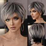 Trendikas Pixie Cut Parukas| Suvised kerged l&uuml;hikesed lokkis juuksed tekstuursete kihtidega, hingav liimivaba kork &ndash; mitu stiili kaitsvate soengute jaoks valge/must