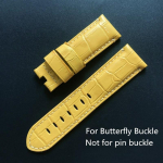 Kvaliteetne 24 mm kollase krokodilli mustriga ehtsast nahast kellarihm Panerai jaoks PAM111 441 312 kellarihm liblikas pandlaga k&auml;ev&otilde;ru 24mm