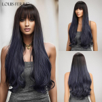 LOUIS FERRE Long Wave Ombre mustad sinised tukkidega parukad mustanahalistele naistele Naturaalne s&uuml;nteetiline parukas peo jaoks kuumakindel parukas