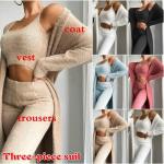 Naiste korallifliisist pidžaamakomplekt kevad-s&uuml;gistalvine pidžaama 3 kolmeosaline pidžaamavest + p&uuml;ksid + jope L must