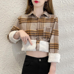 Naiste s&auml;rgid S&uuml;gistalvine ruuduline s&auml;rk jakk N&ouml;&ouml;bid pikkade varrukatega pluus pluus vabaaja vintage stiilis s&auml;rk S tumesinine