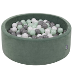 KiddyMooni pehme pallikaev &uuml;mmargune 90x30cm/200 palli 7cm / 2,75 tolli lastele, samet, metsaroheline:valge/hall/m&uuml;nt 90x30cm/200 balls