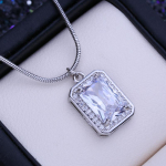 LSOOYH Cubic Zirconia CZ kristallist kaelakeed naistele T&uuml;drukute ehted Suur ruudu ripats S&uuml;nnip&auml;evakingitus valge