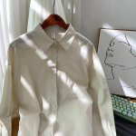 S&uuml;gisene korea mood Soliidne, lihtne pikkade varrukatega s&auml;rk Naiste puuvillane pluus, kaelusega topid, avarad riided Blusas 29622 One Size aprikoosi