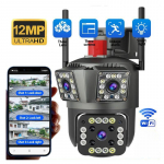 AIOOK 10X suumiga WIFI v&auml;listurvakaamera HD 24MP kahe objektiiviga t&auml;isv&auml;rviline &ouml;&ouml;n&auml;gemine IP66 veekindel IP CCTV PIR inimeste mobiilne kahesuunaline j&auml;lgimine Camera