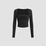 JKAASHDK naiste moe vabaaja &uuml;hev&auml;rviline printimine kevad-s&uuml;gis kandiline krae pulloverid ja pikkade varrukatega pluusid ja s&auml;rgid S must