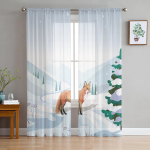 Snow Fox l&auml;bipaistvad kardinad elutuppa Voile t&uuml;llkardin magamistoa k&ouml;&ouml;gi jaoks Kodukaunistamise paneel 135W x 114H(cm)