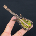 Natural Green Opal Gemstone Handmade Copper Wire Wrap Guitar Pendant 4.53 d9a83