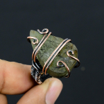 Natural Moss Prehnite Gemstone Handmade Copper Wire Wrap Ring Size 6.5 f0d03