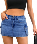 Naiste seelik Y2k madala v&ouml;&ouml;kohaga n&ouml;&ouml;biga Bodycon denim miniseelik klapitaskutega XS