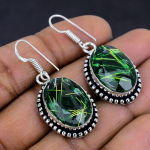 Natural Green Rutile Gemstone 925 Sterling Silver Jewelry Earring 1.65 d0o78