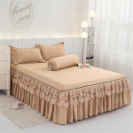 3tk pitsist voodikattega voodi seelik voodipesu voodikattega padjap&uuml;&uuml;ri komplekt harjatud mikrokiust volangidega voodi seelik 180&times;220cm kaamel