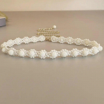 Valge p&auml;rliga punutud v&ouml;&ouml;rihm naiste kleit-s&auml;rk kaunistus talje kett Gooti elegantne p&auml;rlitest ripatsv&ouml;&ouml; naistele 115cm valge