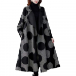 Kvaliteetne mood s&uuml;gistalvine naiste villased pikad mantlid, lahtised keskealised emad, &uuml;lem&otilde;&otilde;duline ruuduline neem, &otilde;lg-vill L must