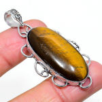 Natural Tiger Eye Gemstone Handmade 925 Sterling Silver Pendant 2.17 h4m73