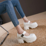 Fujin 10 cm lakknahast s&uuml;nteetilisest paksust k&otilde;rgest vabaaja paksust kontsaga naiste paeltega suvised moekontsad platvormiga naiste kingad 34 must