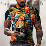 Meeste T-s&auml;rk Vintage 3d Animal Tees Fierce Tiger Print Tee Suvine l&uuml;hikeste varrukatega T-s&auml;rgid Suured riided Meeste Pullover Topid XXXL