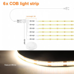 6 komplekti 220V COB LED riba paralleelvalgustid paindlik LED-teip h&auml;mardatav puutetundlik l&uuml;liti kapialuse lambi taustvalgustuse jaoks 1M