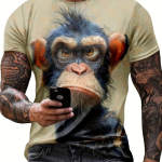 3D Prinditud Monkey Graphic Crew Kaelusega l&uuml;hikeste varrukatega T-s&auml;rk meestele, vabaaja suve T-s&auml;rk igap&auml;evaseks kandmiseks ja puhkuseks 5XL