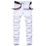 Meeste Classic Joger Moto Biker Teksad Skinny Slim Fit Denim P&uuml;ksid P&otilde;lvedrape Panel Distressed Valged Mustad Teksad 32 valge