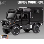 1/32 skaalaga Benz Unimog sulamist mudelauto heli ja valgusega, tagasit&otilde;mmatav automudel lastele m&auml;nguasjadele peokingitused kollektsioneeritav 1/32-Size:18.8*6.7*10.5cm must