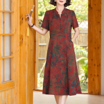 Luksuslik naiste elegantne kleit vabaaja l&uuml;hikeste varrukatega vintage pikk kleit suvine keskealiste naiste riided XL punane