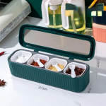 4 restiga k&ouml;&ouml;gi maitseainekarp majapidamises suletud, niiskuskindel Nelja kambriga integreeritud maitseainepudelipurgi hoiukarbi komplekt sinine