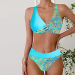 Naiste ujumisriided bikiinid, 2-osaline ujumistrikoo, seljata p&auml;itseteta rannariided, sinise kala kaalud, prinditud ujumisriided rippuva kaelaga ujumistrikoo M