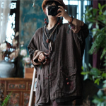 Johnature Naised Vintage Mantlid Lapikujulised Taskud V-kaelusega Kohvipleed Kevadised lahtised n&ouml;&ouml;bid Vestid Mantlid One Size