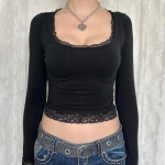 2000ndate graafiline T-s&auml;rk Vintage Fairy Grunge Naiste S&uuml;gis Pits&auml;&auml;risega Pikkade Varrukatega Slim Fit Topid y2k Riietus P&otilde;hilised Harajuku T-s&auml;rgid S must
