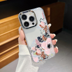 IPhone 16 Pro Max 15 Pro 14 Plus 13 12 Pro Max 11 pinnakattega l&auml;&auml;tsede raami jaoks p&otilde;rutuskindel selge lillemustriga pehme TPU korpuse kate iPhone 16