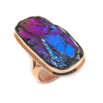 Natural Peacock Titanium Aura Gemstone Handmade Copper Jewelry Ring Size 8 i1q90