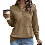 S&uuml;giskevadine naiste dressipluus, poollahtine krae, &uuml;hev&auml;rviline lahtine pullover, suurte taskutega, elastsete k&auml;tistega OL igap&auml;evane t&ouml;&ouml;tupp S