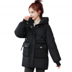 Talvine sulemantel, paksendatud polsterdatud kapuutsiga taskud lukuga suletav pingutusn&ouml;&ouml;r keskmise pikkusega tuulekindel M punane