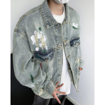Ameerika Retro Grafiti Rebenenud Denimjakk meestele Kevad ja S&uuml;gis Uus High Street Ilus Trendikas Vabaaja Lahtine Jakk 3XL gray